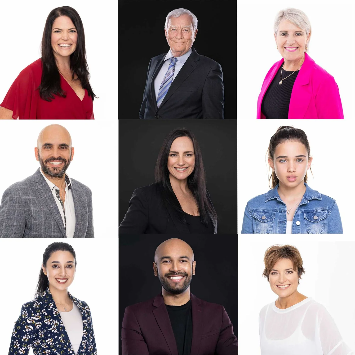 A mix of professional headshots by Belinda Bullock Photography in Auckland